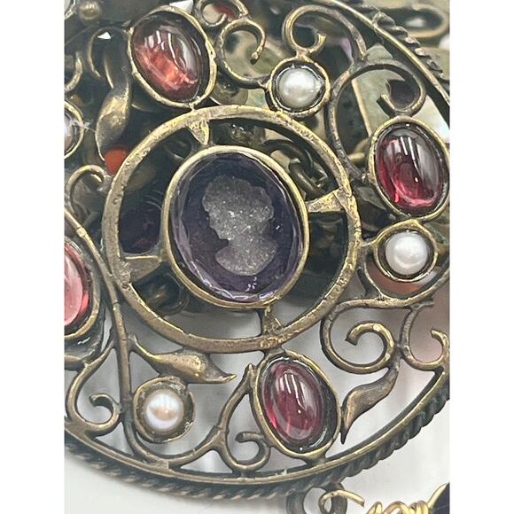 Extasia Vintage Glass Intaglio and Seed Pearl Pendant Necklace Artisan Jewelry - Picture 7 of 16